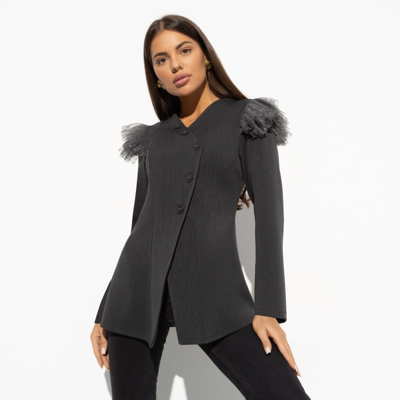 Жакет женский с объемным декором и ассиметричной линией застёжки Модная провокация | Charutti