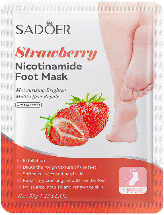 Маска для ног с клубничным экстрактом и ниацинамидом 5 в 1 | SADOER