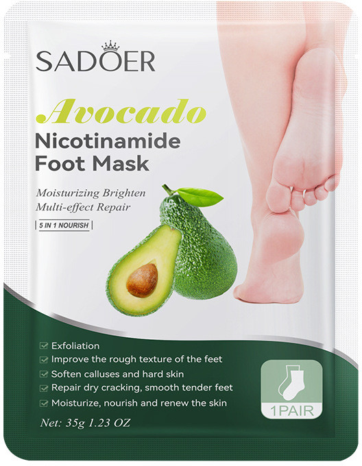 Маска для ног с экстрактом авокадо и ниацинамидом 5 в 1 | SADOER