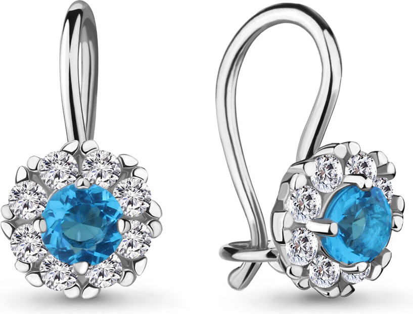 Серьги из серебра с фианитами | Happy | Aquamarine