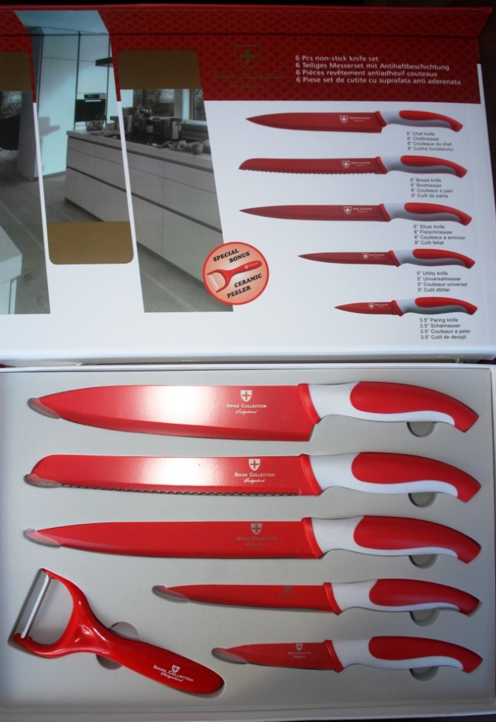 Набор швейцарских ножей, красный (нержавеющая сталь, с керамическим покрытием) 6 предметов | SwissHome