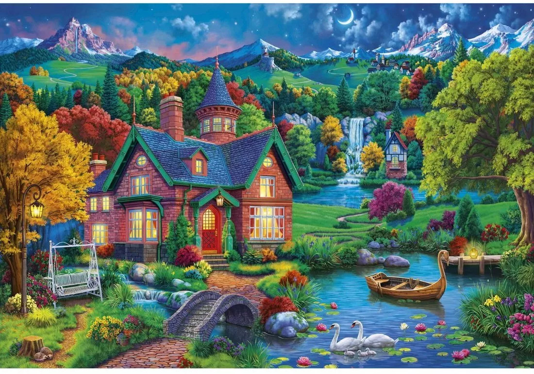 Мозаика алмазная «Ночной домик в горах» | Рыжий кот