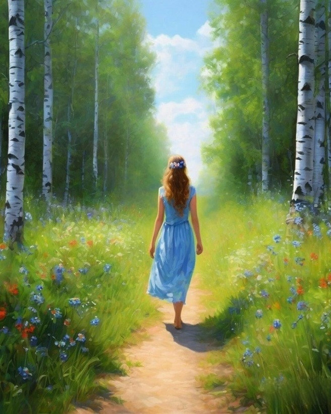 Картина по номерам «Девушка на лесной тропинке» | Арт Фея