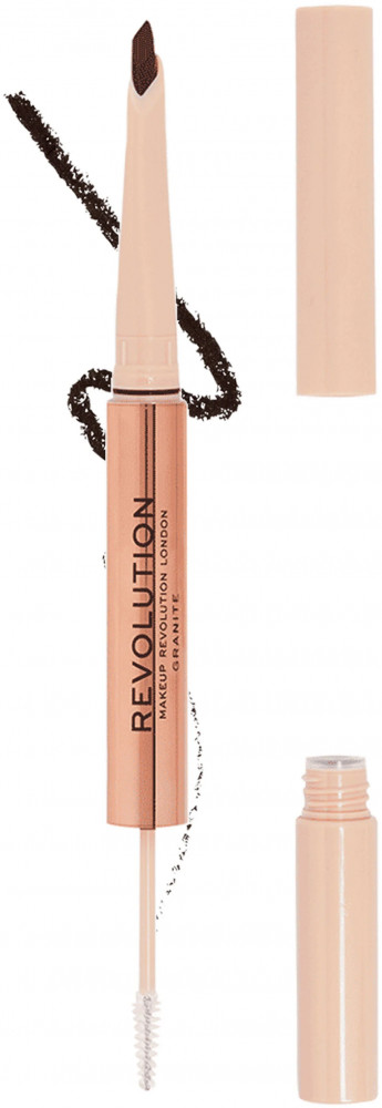 Карандаш для бровей контурный и гель для фиксации «Fluffy Brow Duo», оттенок Granite | Makeup Revolution