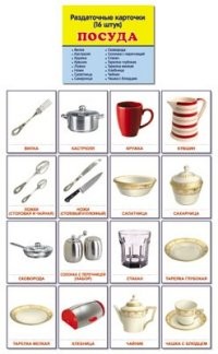 Раздаточные карточки «Посуда» (16 штук) | Познавательное и речевое развитие