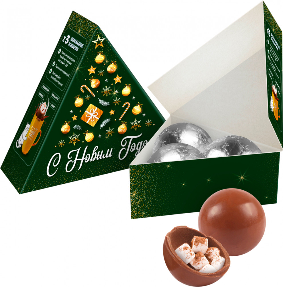 Набор шоколадных бомбочек с маршмеллоу «Золотая елка» | ChokoCat