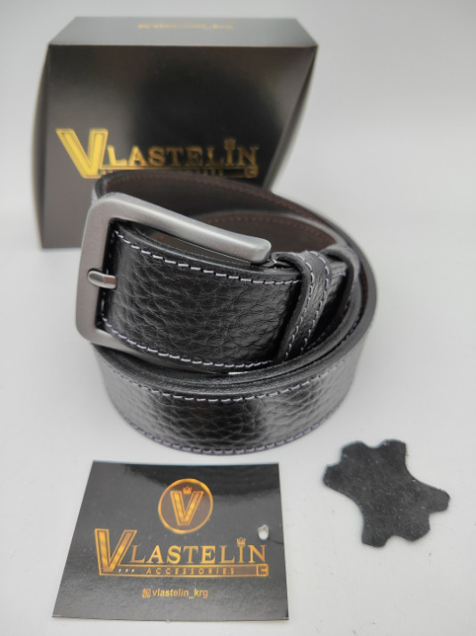 Ремень мужской «Leather Belt Grey+Black Premium» | Vlastelin