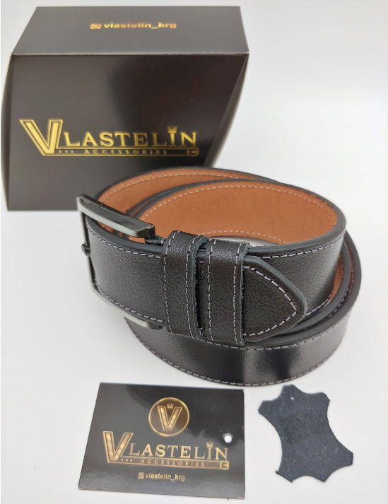 Ремень мужской «Italy Leather Black+Grey Belt» | Vlastelin