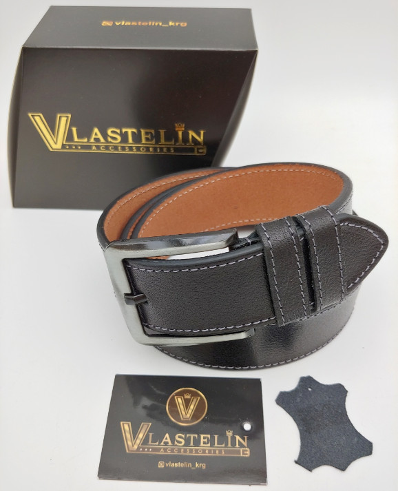 Ремень мужской «Italy Leather Black+Grey Belt» | Vlastelin