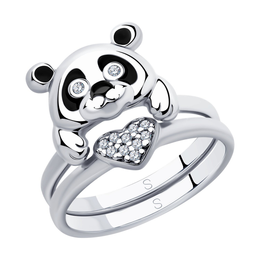 Кольцо из серебра с фианитами и эмалью | SOKOLOV