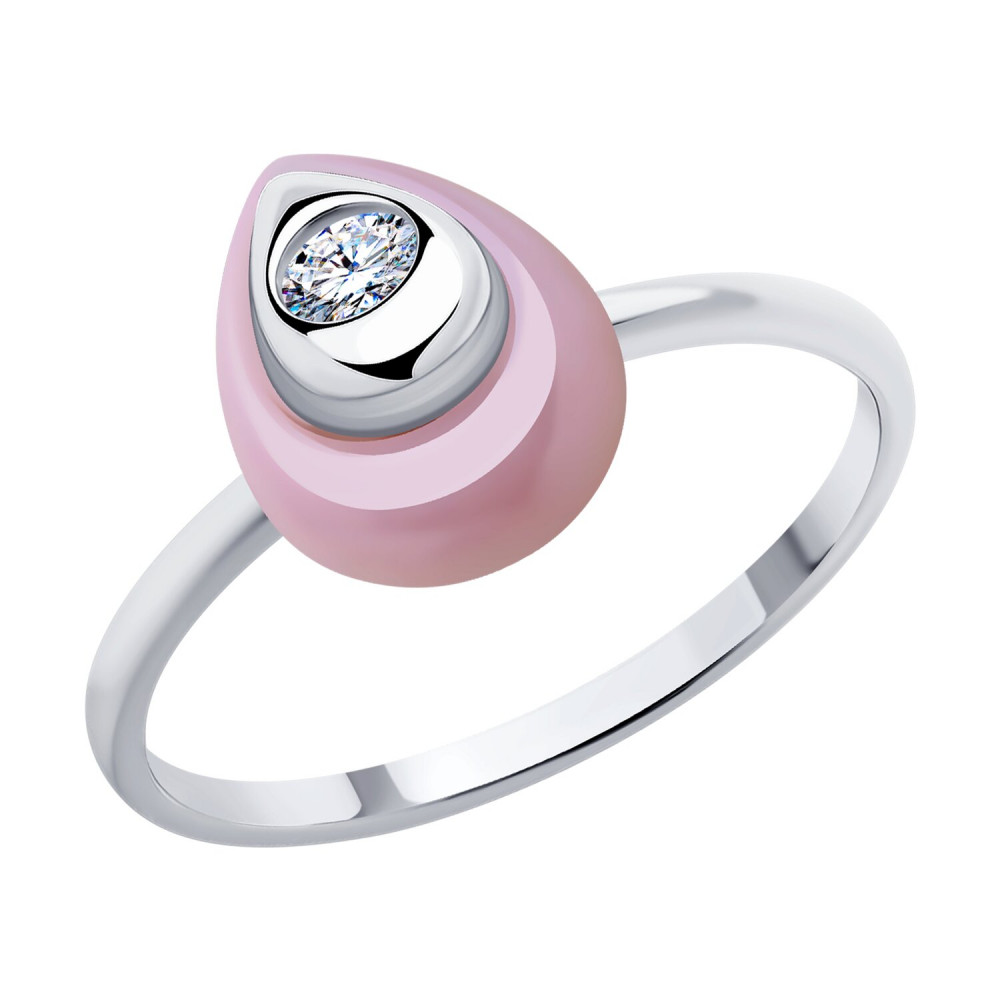 Кольцо из серебра с керамической вставкой и фианитом | SOKOLOV