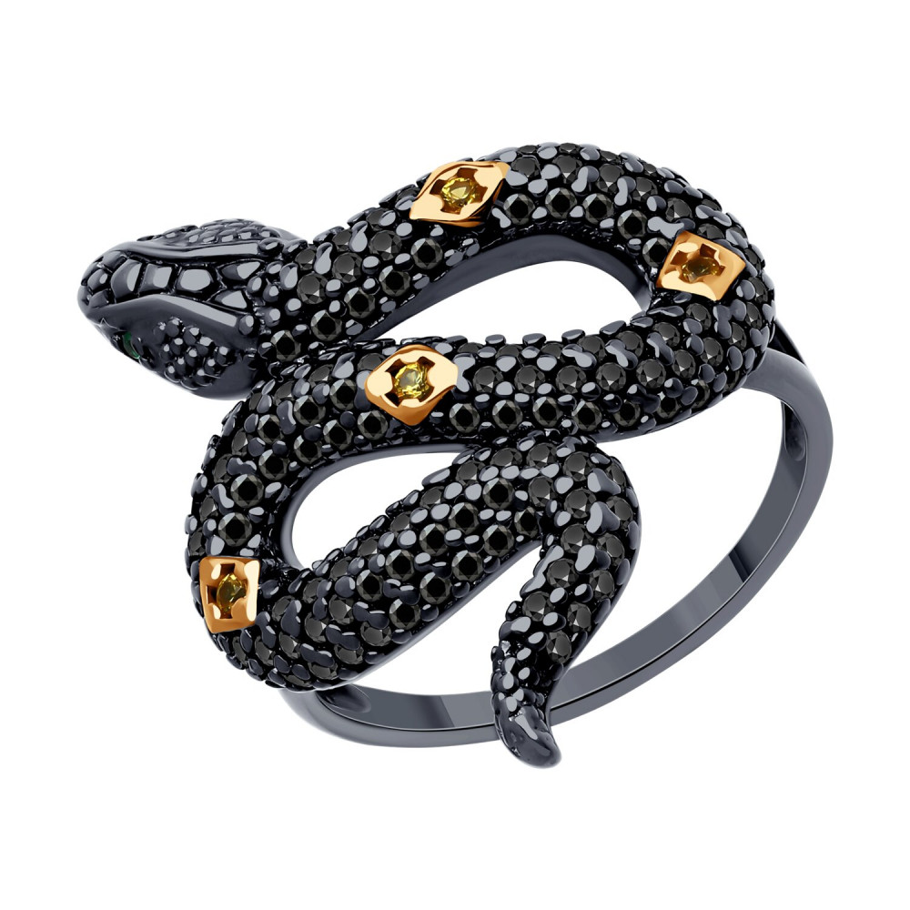 Кольцо из золочёного серебра с фианитами | SOKOLOV