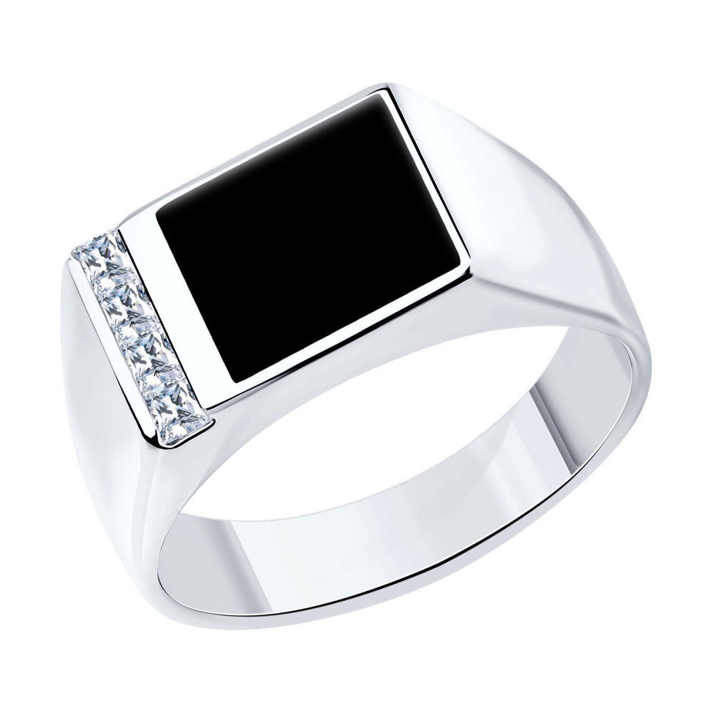 Печатка из серебра с фианитами и эмалью | SOKOLOV