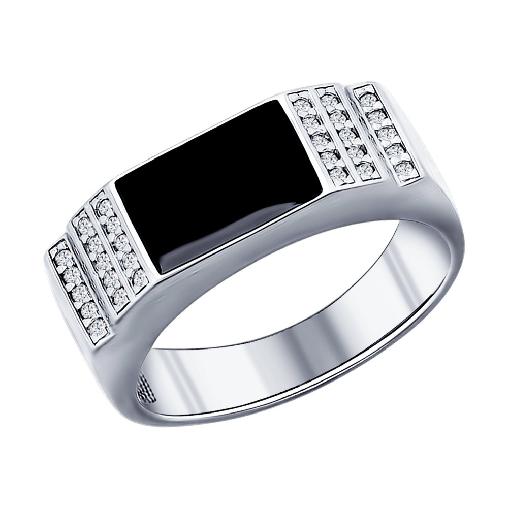 Печатка из серебра с фианитами и эмалью | SOKOLOV