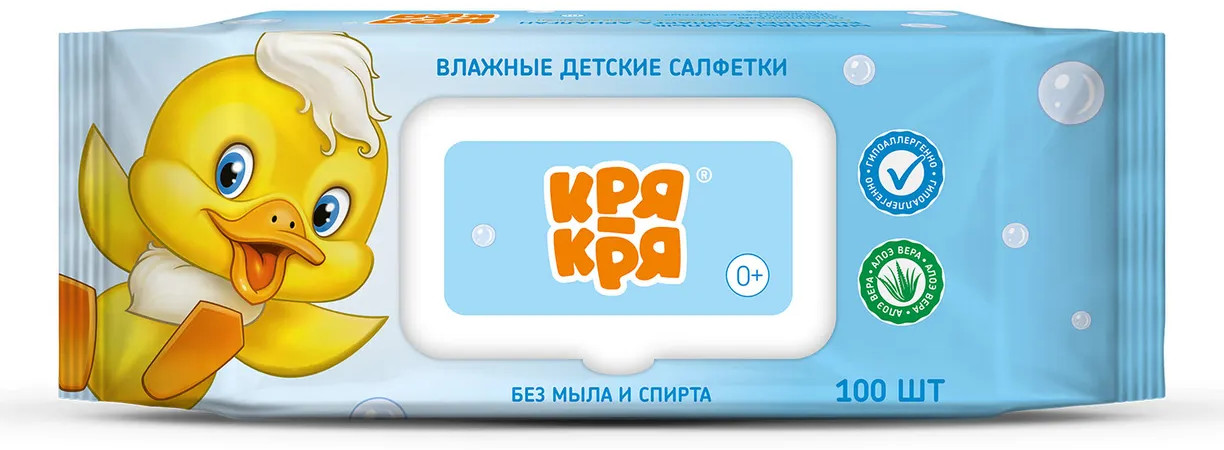 Салфетки влажные детские без мыла и спирта «Алоэ вера» | Кря-Кря