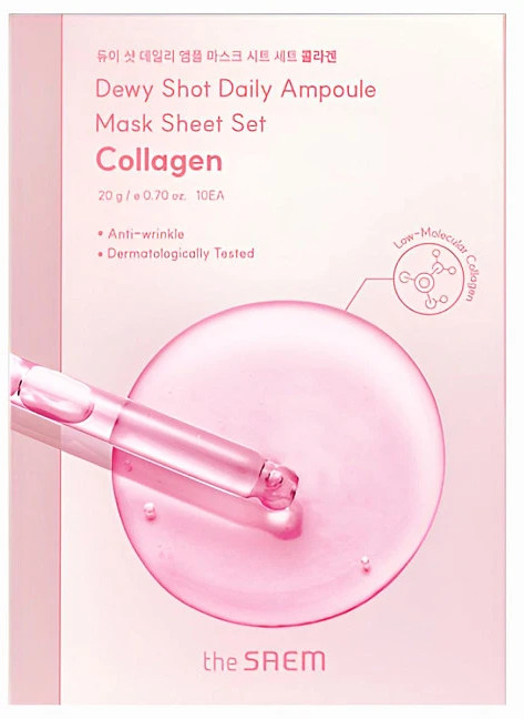 Маска для лица «Dewy Shot Daily Ampoule Mask Sheet Collagen» | The Saem