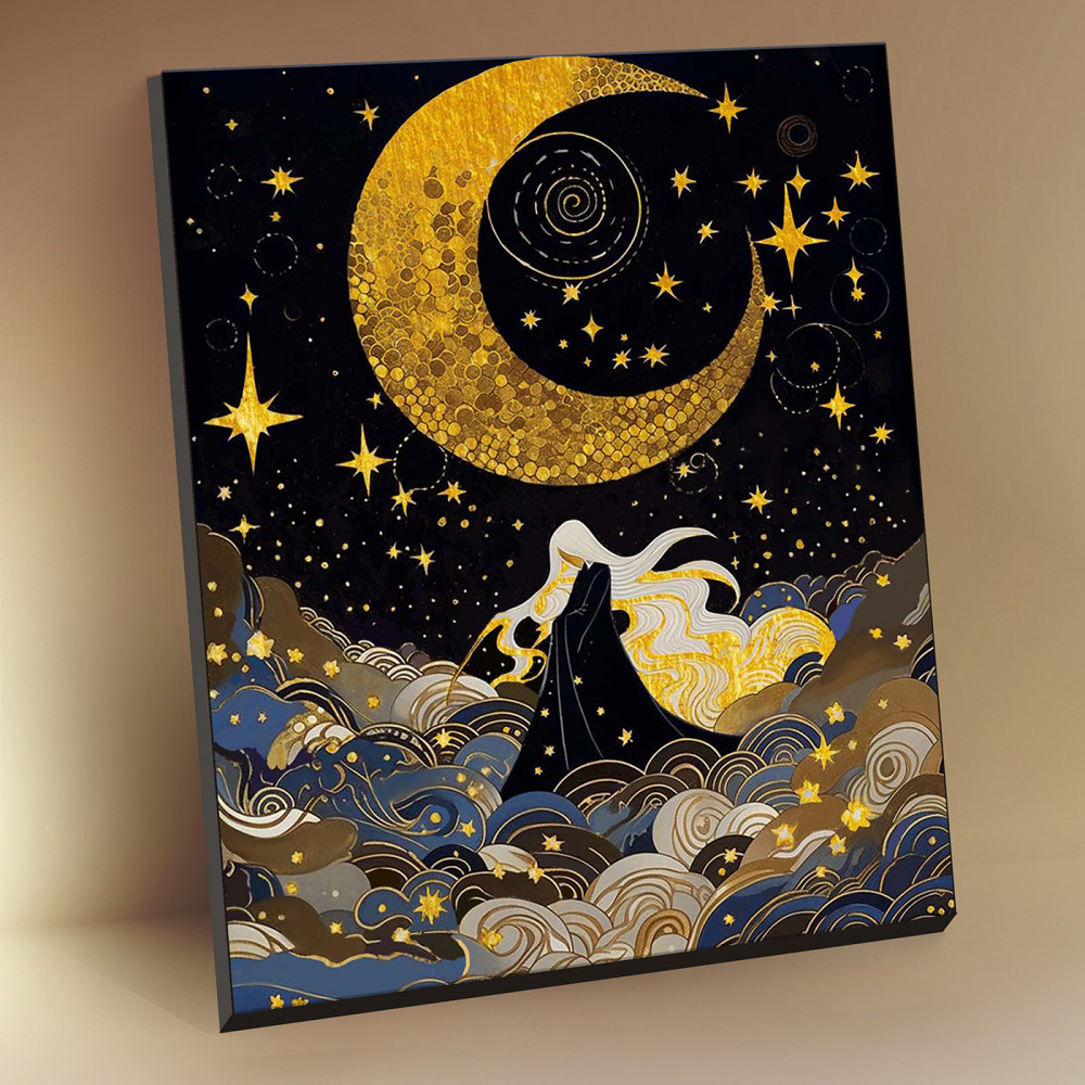 Картина по номерам с поталью «Черный холст Луноцвет и Чёрная Роза» | Черный холст | Флюид