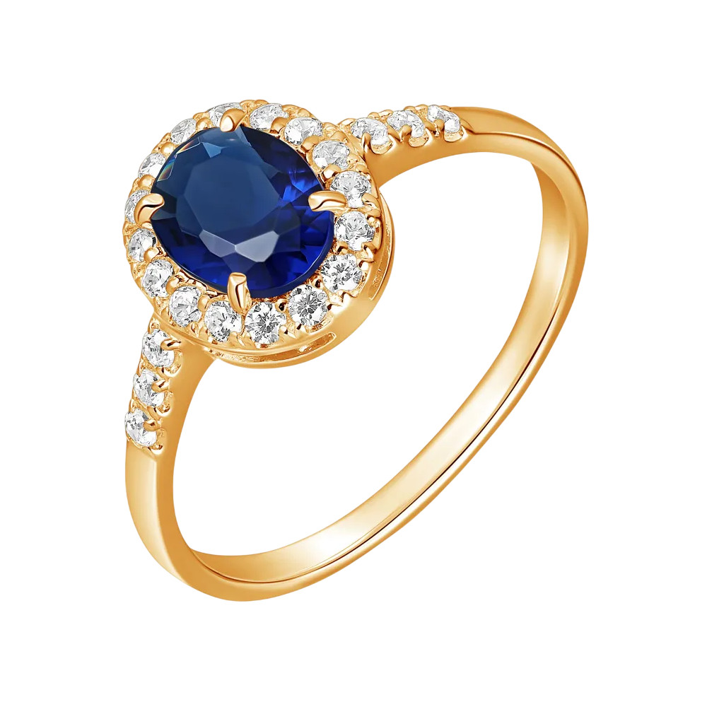 Кольцо из золочёного серебра с фианитами и кварцем | Lucente Silver