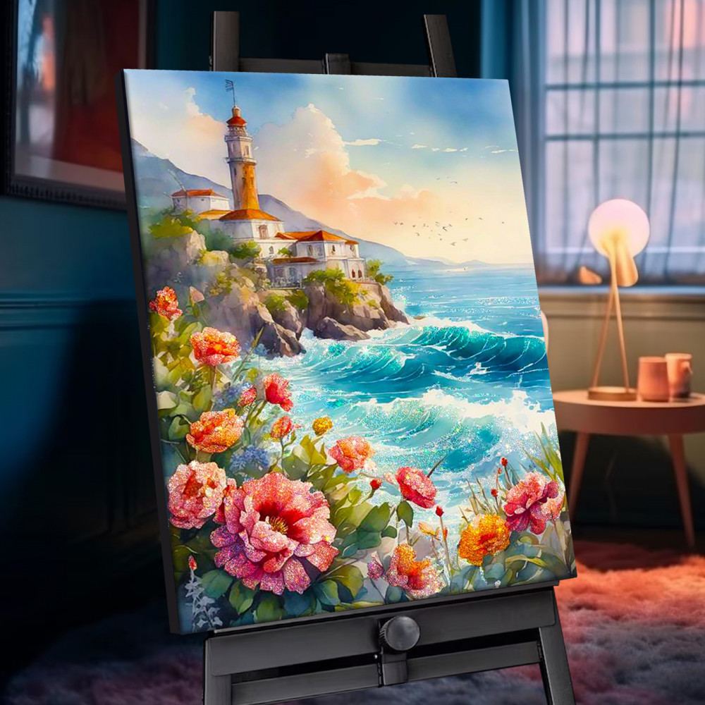 Картина по номерам с кристаллами «Морской прилив» | Флюид