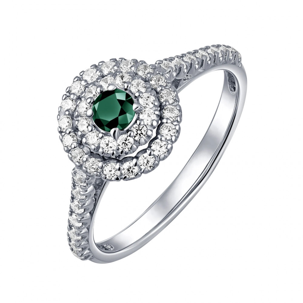 Кольцо из серебра с изумрудом и фианитами | Lucente Silver