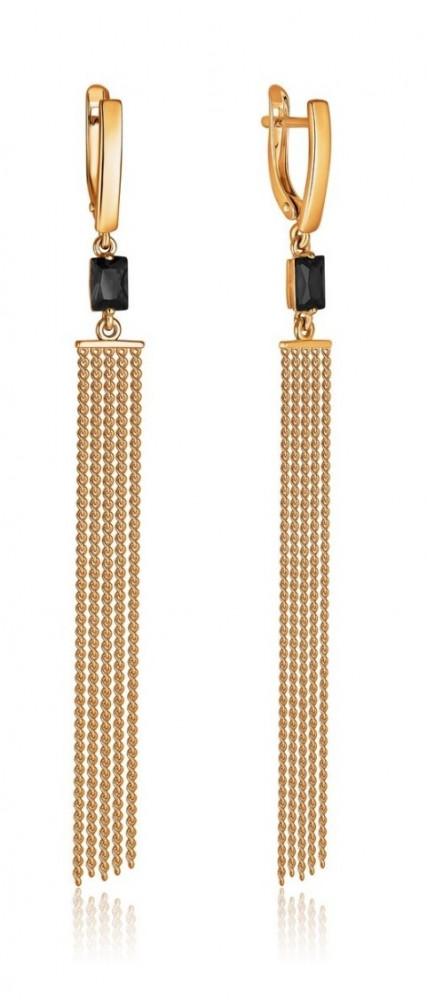 Серьги-цепочки из золочёного серебра с фианитами | Lucente Silver