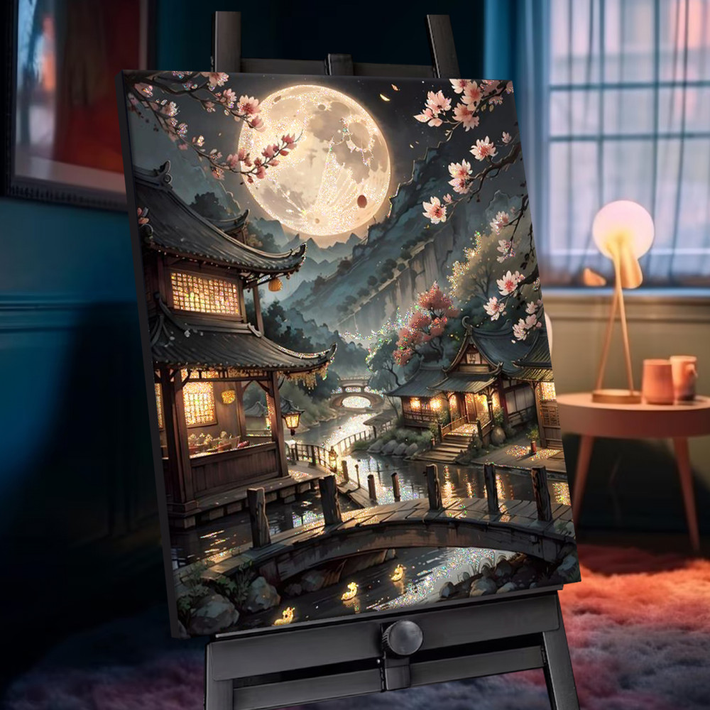 Картина по номерам кристаллами из хрусталя «Сон в летнюю ночь» | Черный холст | Флюид