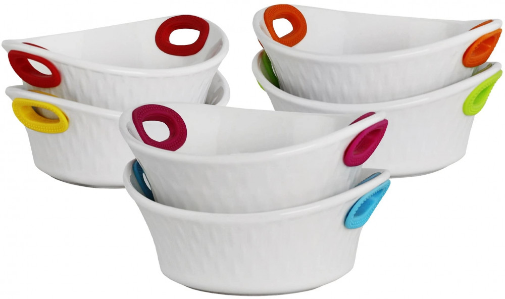 Набор круглых салатников с силиконовыми ручками «Жаропрочный фарфор» | Жаропрочный фарфор | Lenardi