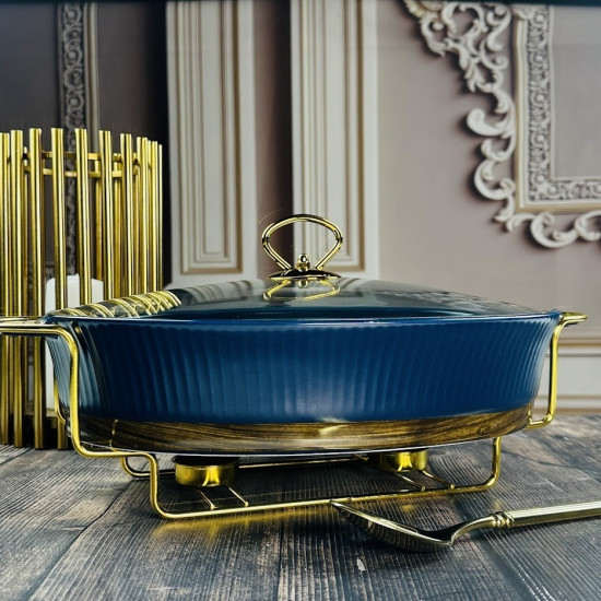 Мармит овальный с крышкой на подставке «Wood»