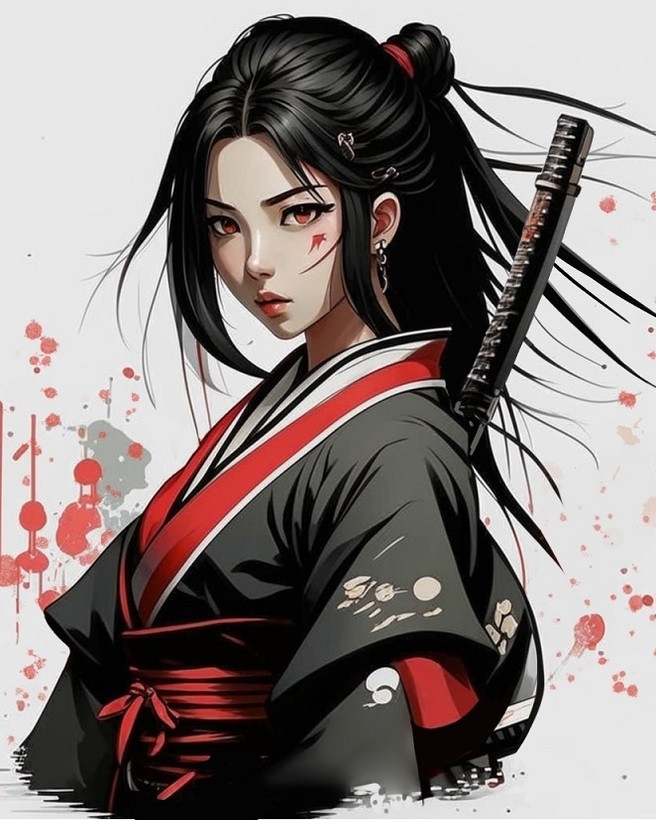 Картина по номерам «Девушка-самурай» | Арт Фея