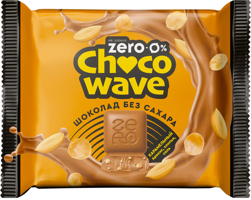Шоколад карамельный с арахисом, хлопьями и солью без сахара | Chocowave | Mr. Djemius ZERO