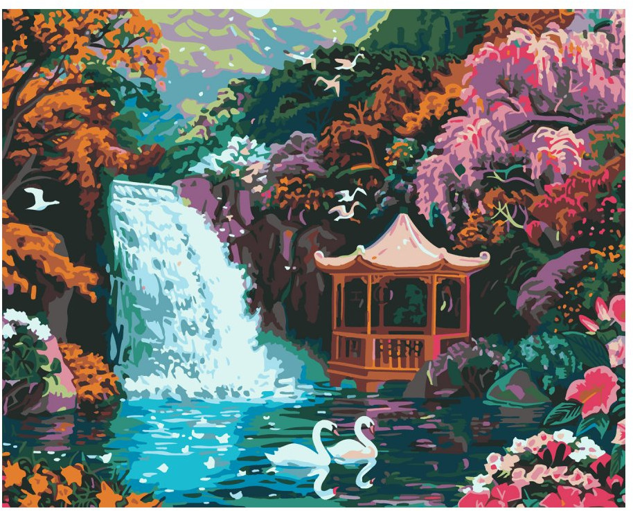 Картина по номерам «Беседка у водопада» | Lori