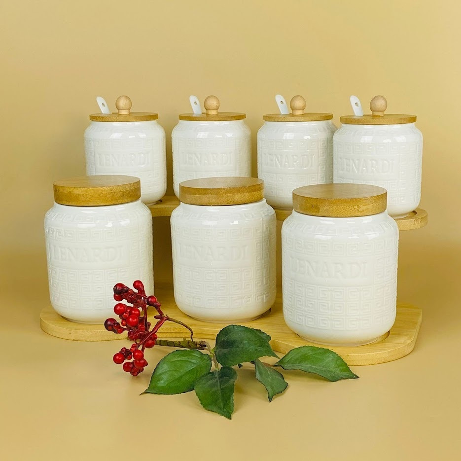 Набор банок с крышками и ложками для сыпучих продуктов на подставке «Bamboo» | Lenardi