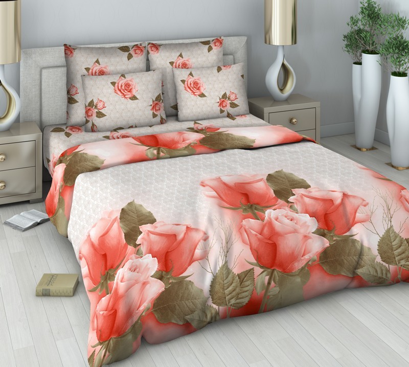 Комплект постельного белья «Розелла» (рис. 300/2, евро, поплин, 2 наволочки 70х70) | Золотая | ТДЛ Текстиль