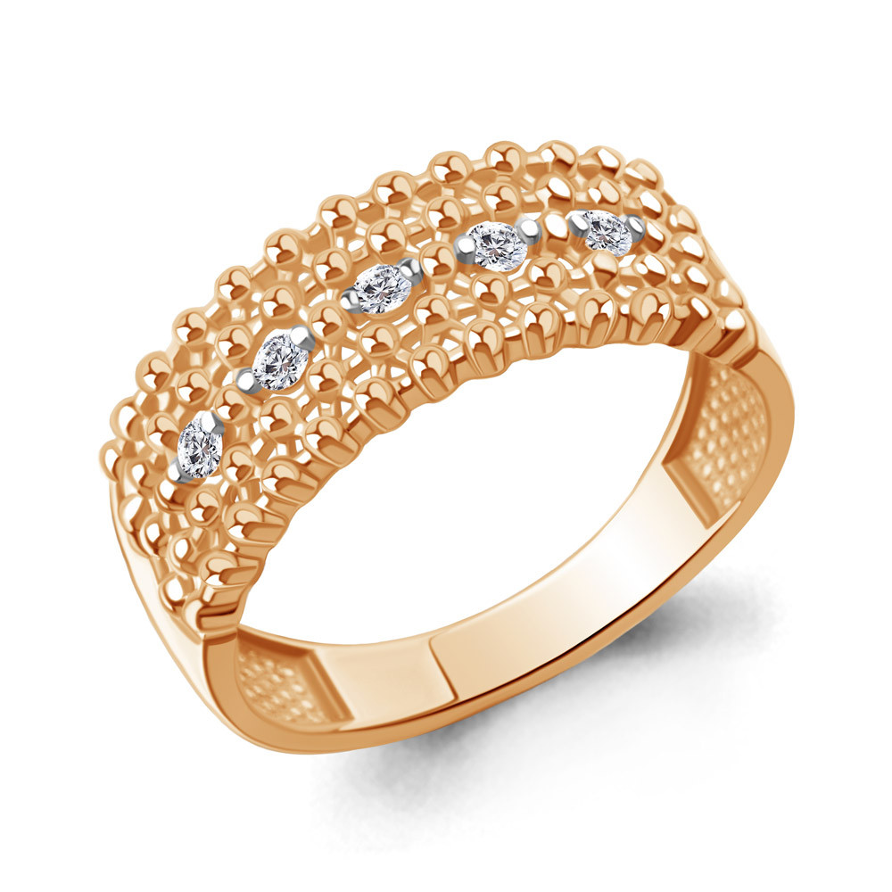 Кольцо из золочёного серебра с фианитами | Aquamarine