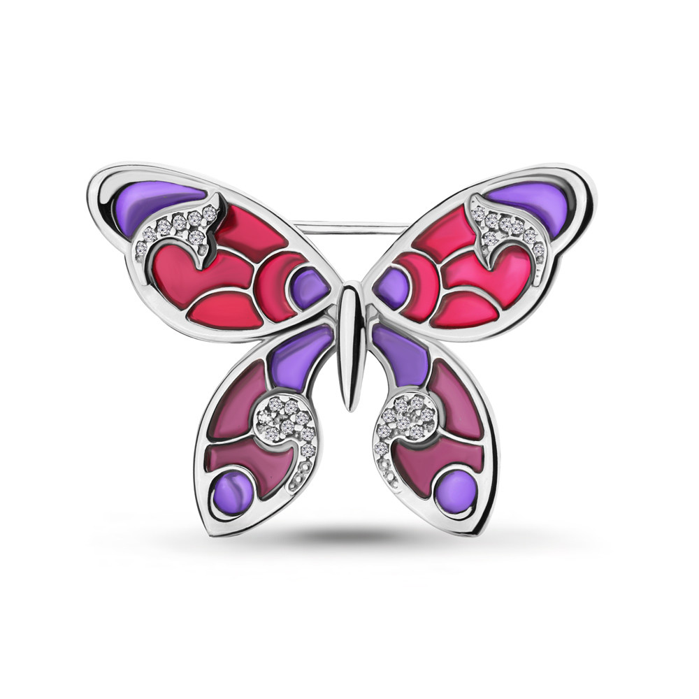 Брошь из серебра с фианитами и эмалью | Флоренция | Aquamarine