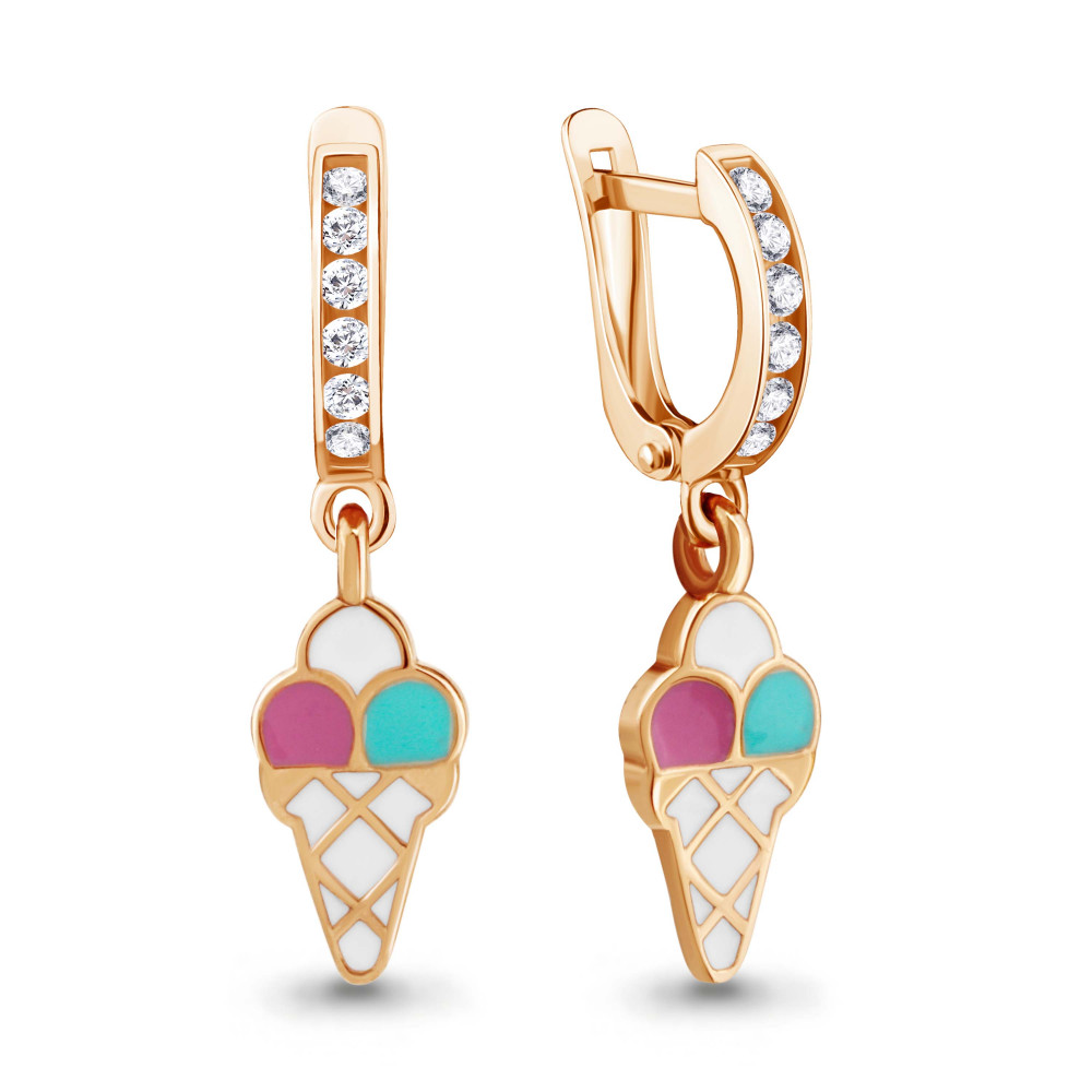 Серьги из золочёного серебра с фианитами и эмалью | Happy | Aquamarine