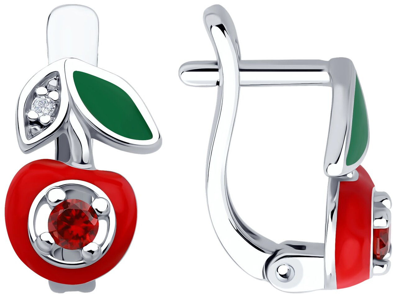 Серьги из серебра с фианитами и эмалью | Diamant