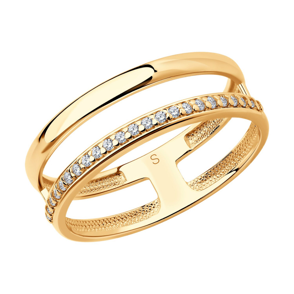 Кольцо из золоченого серебра с фианитами | SOKOLOV