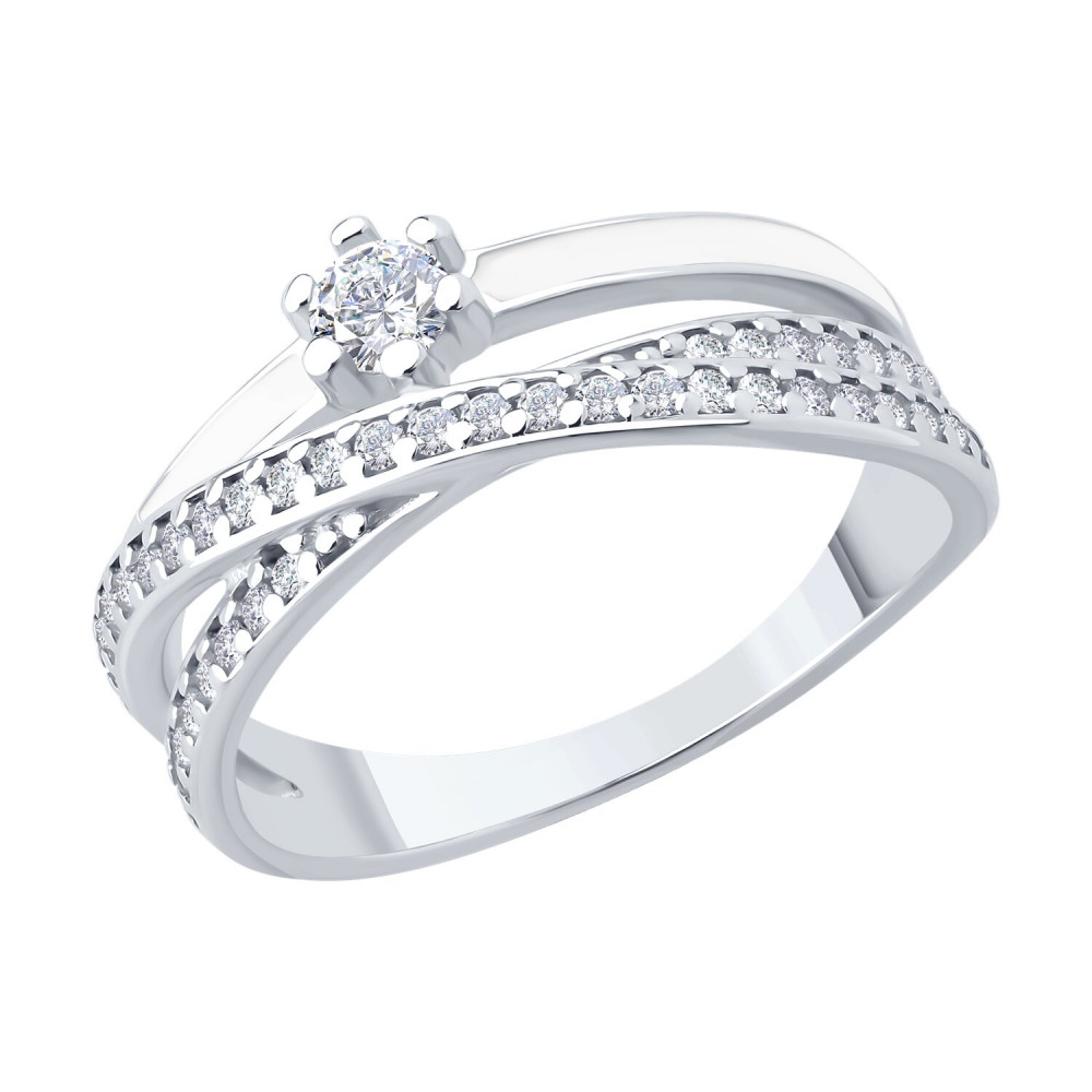 Кольцо из серебра с фианитами и эмалью | SOKOLOV