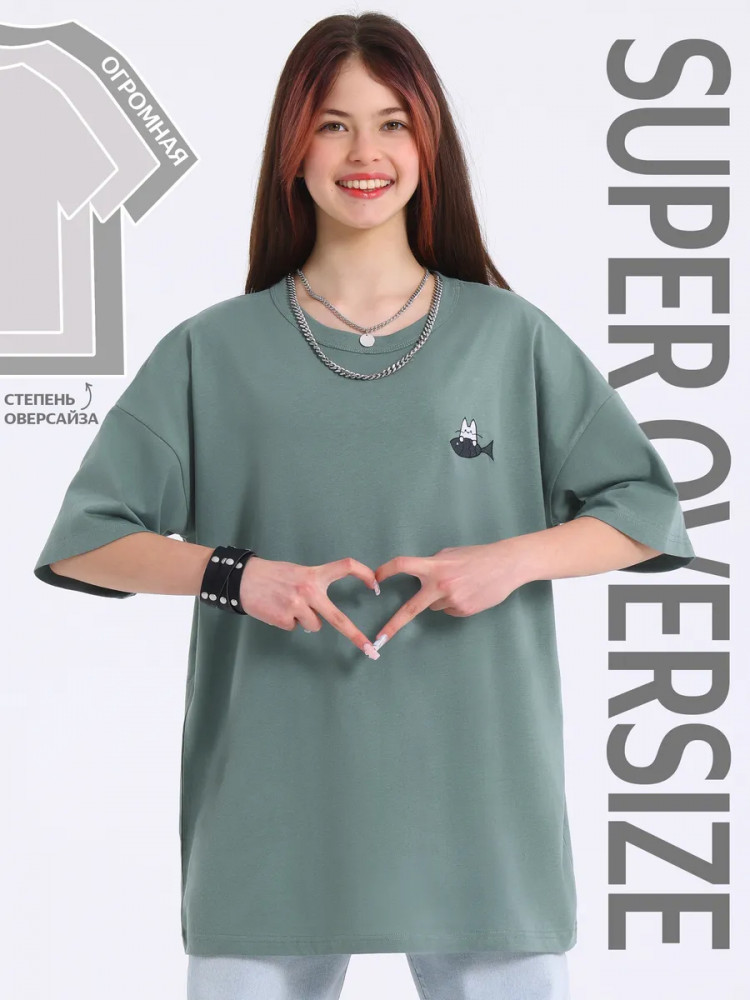 Футболка для девочек «Кот и рыба» | Взрослые дети | Апрель