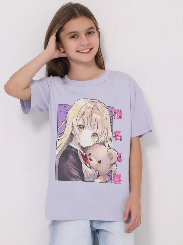 Футболка для девочек «Аниме с тедди» | Детский шик | Апрель