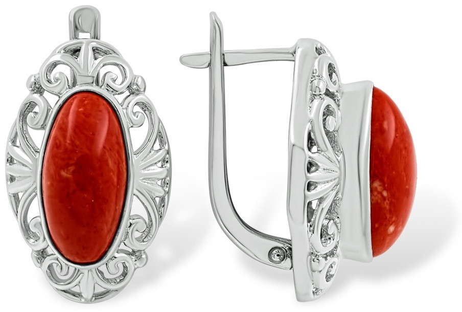 Серьги из серебра с кораллом | Костромской ювелирный завод