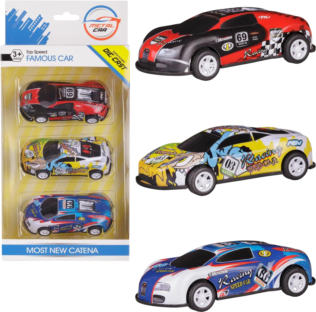 Набор машинок гоночных инерционных с номерами 69, 03, 66 | Junfa Toys