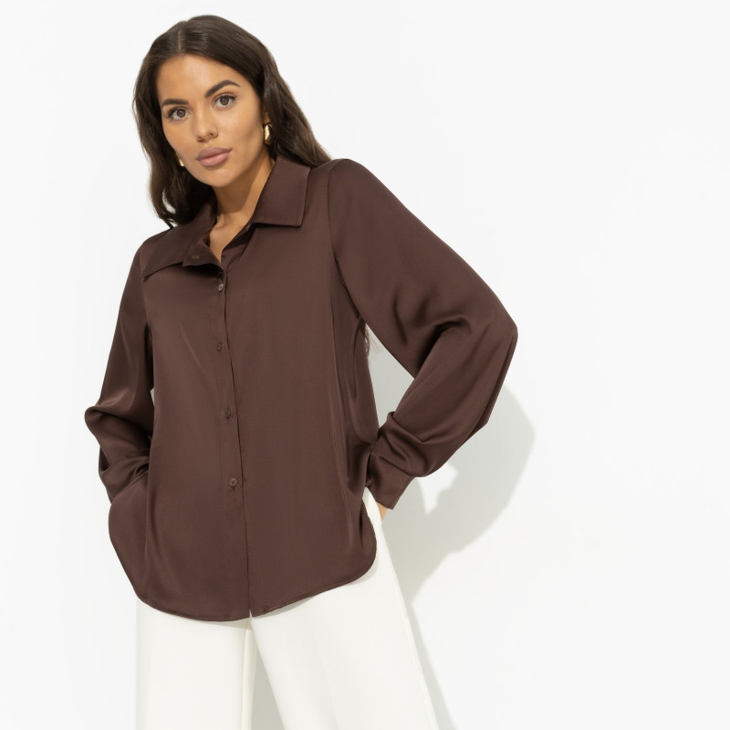 Рубашка женская из шелка Цветущее очарование (brown) | Charutti