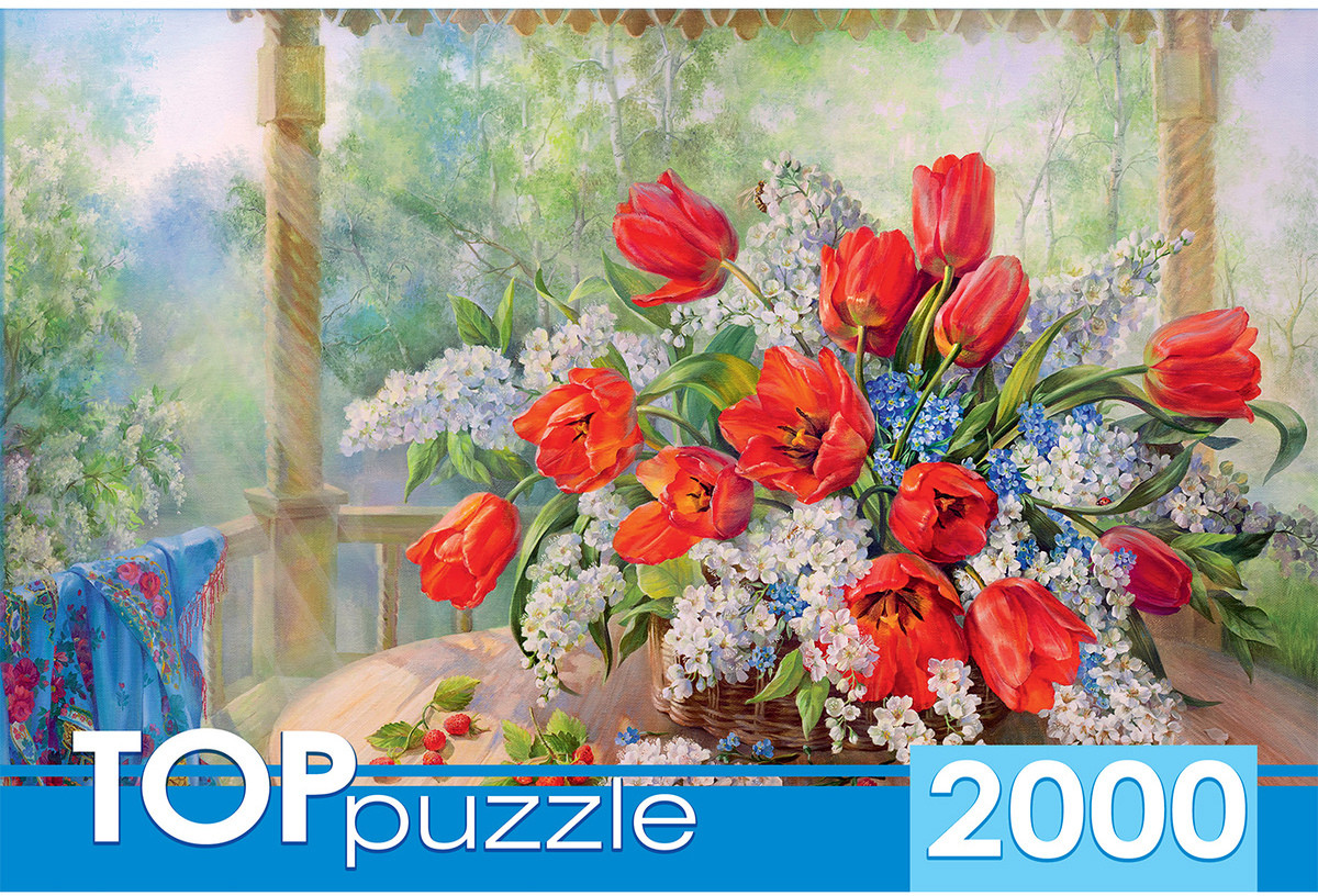 Пазл «О. Дандорф. Тюльпаны с черёмухой» | Картины художников | Рыжий кот