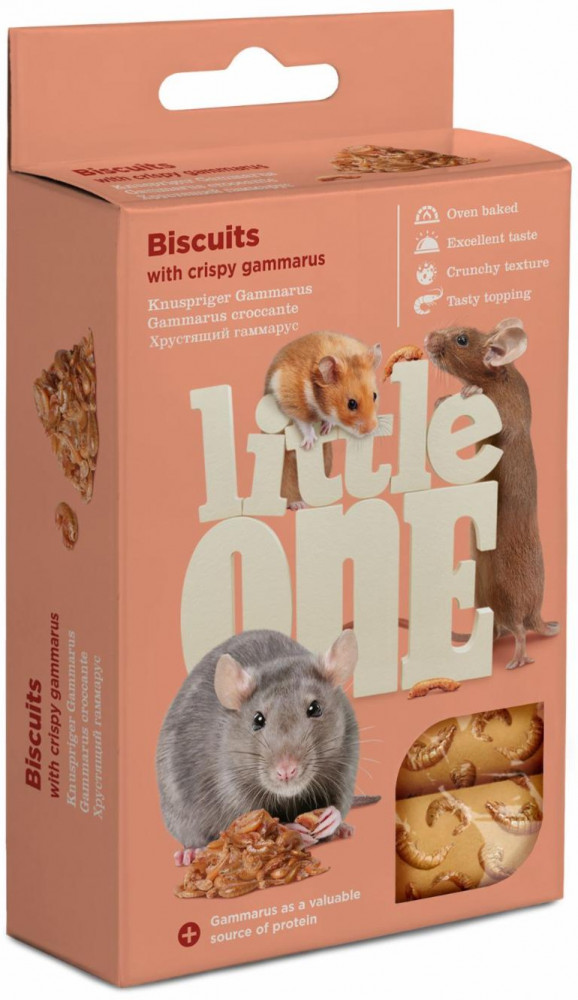 Бисквиты для хомяков, крыс, мышей и песчанок с хрустящим гаммарусом | Little One