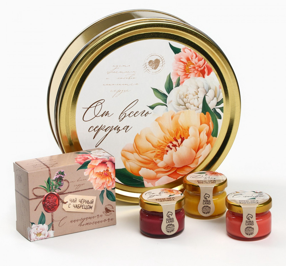 Набор подарочный из чая, крем-меда и арахиса в шоколадной глазури «Почта» | 8 Марта | Фабрика счастья