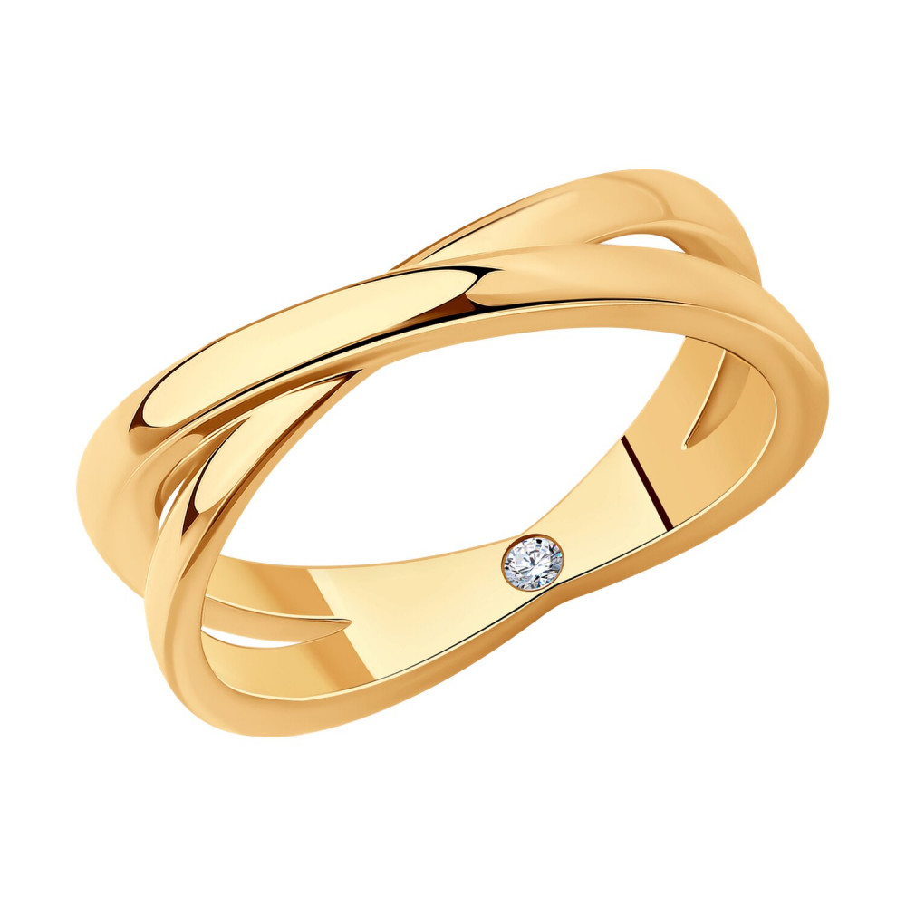 Кольцо из золочёного серебра с фианитом | Diamant | SOKOLOV
