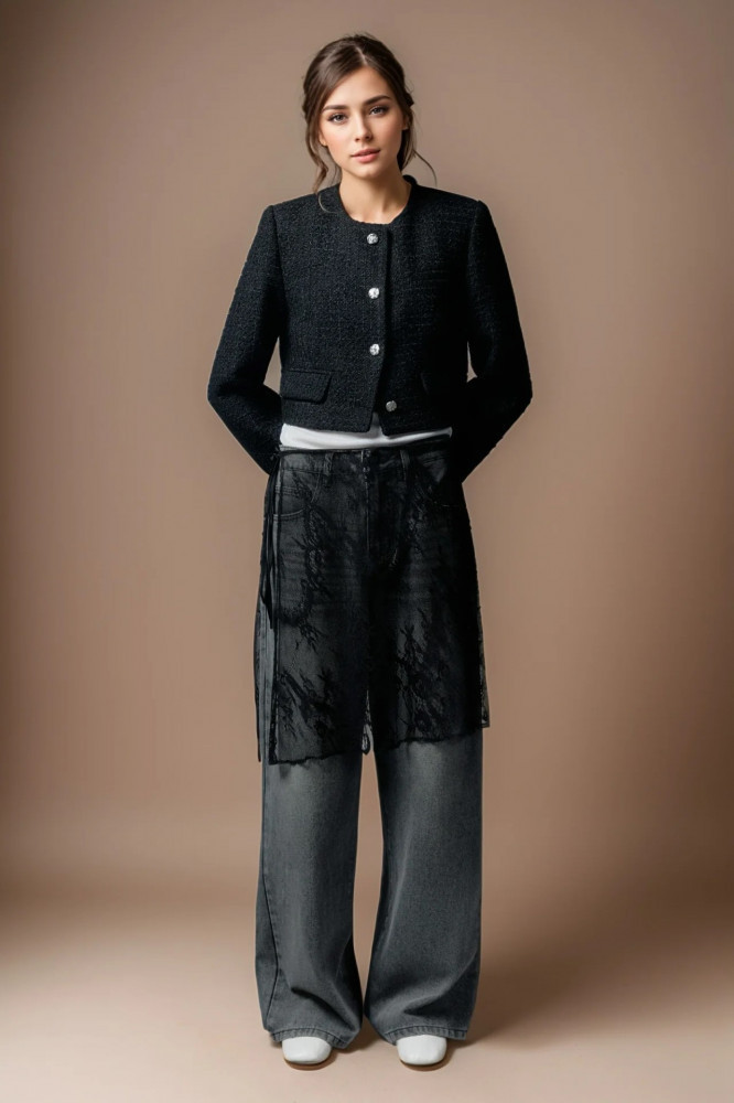 Джинсы с кружевной баской женские | Befree