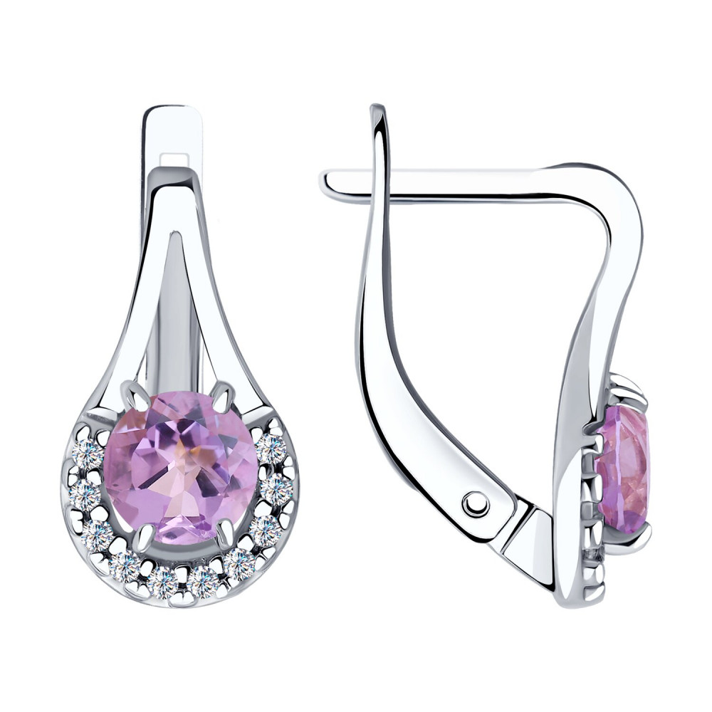 Серьги из серебра с аметистами и фианитами | Diamant